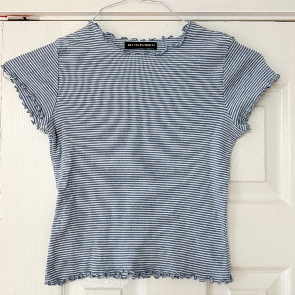 Brandy Melville Navy Striped Short Sleeve Top Cotton One Size EUC